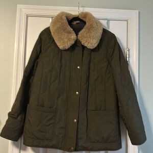 Talbots XL olive jacket removable  collar